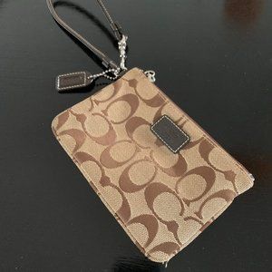 Brown Coach Wristlet with Leather Handle